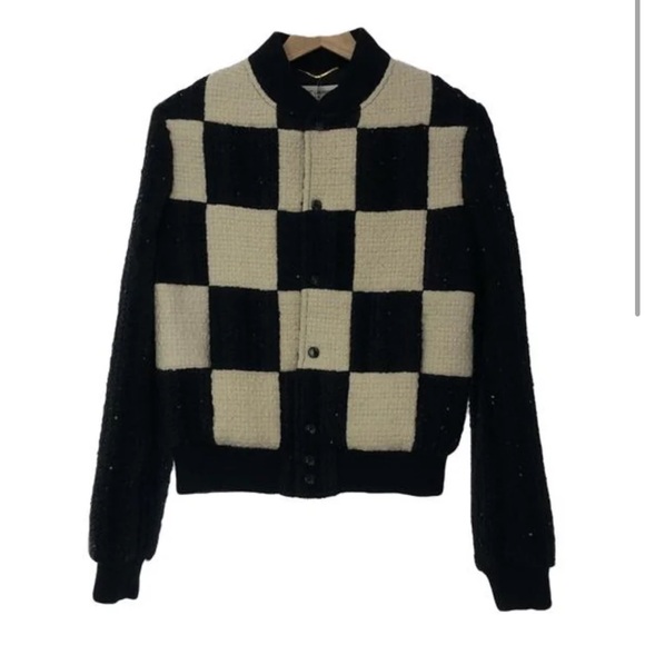 SAINT LAURENT  Baseball Jacket in Black and White Tweed - size 34 or XS - Picture 2 of 5